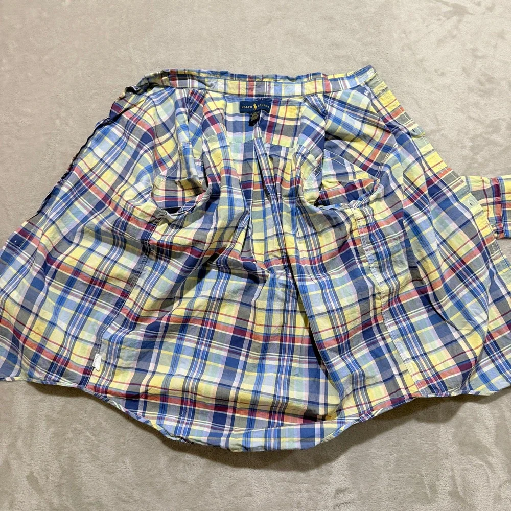 Ralph Lauren Button Down Shirt Youth Boys XL 18-20 Plaid Navy Pony Preppy EUC
